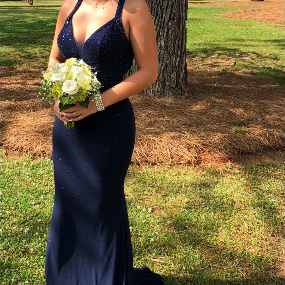 Navy Blue prom dress size 4 (super soft stretch material)